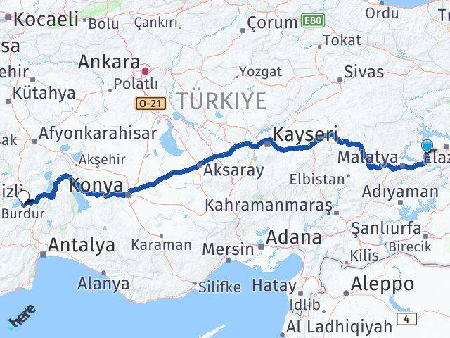 Elazığ Baskil Burdur Arası Kaç Km - Yol Haritası