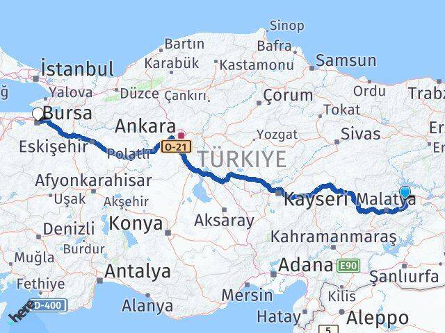 Elazığ Baskil Bursa Arası Kaç Km - Yol Haritası