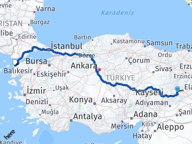 Elazığ Baskil Çanakkale Arası Kaç Km - Yol Haritası