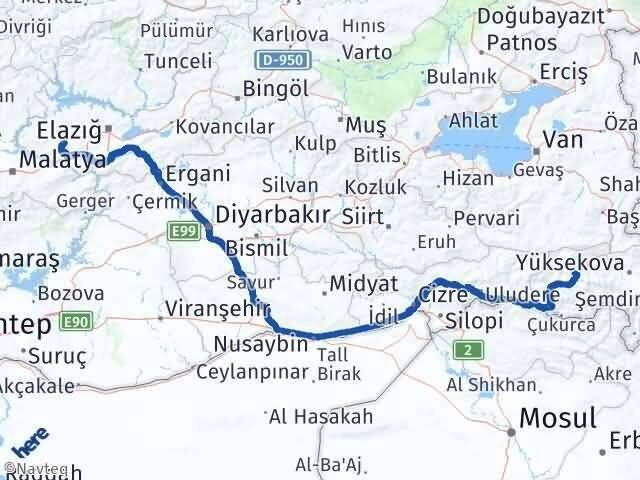 Elazığ Baskil Hakkari Arası Kaç Km - Yol Haritası