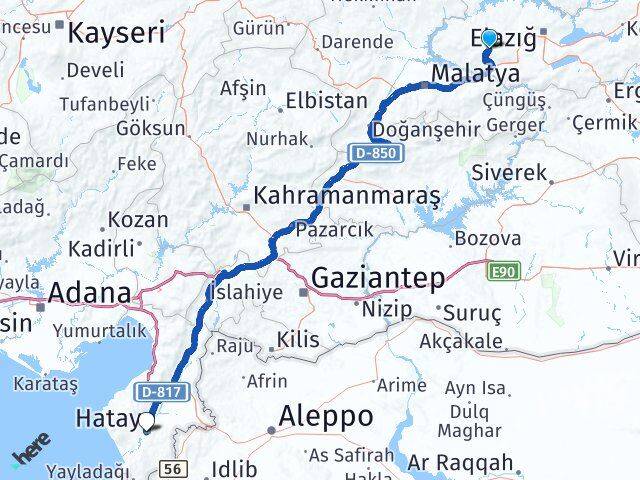 Elazığ Baskil Hatay Arası Kaç Km - Yol Haritası