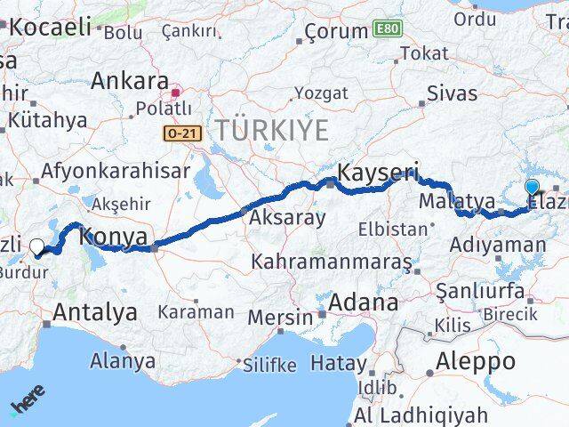 Elazığ Baskil Isparta Arası Kaç Km - Yol Haritası