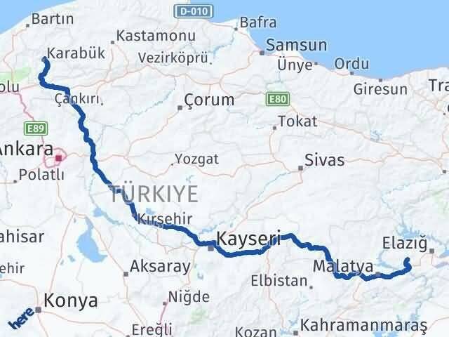 Elazığ Baskil Karabük Arası Kaç Km - Yol Haritası