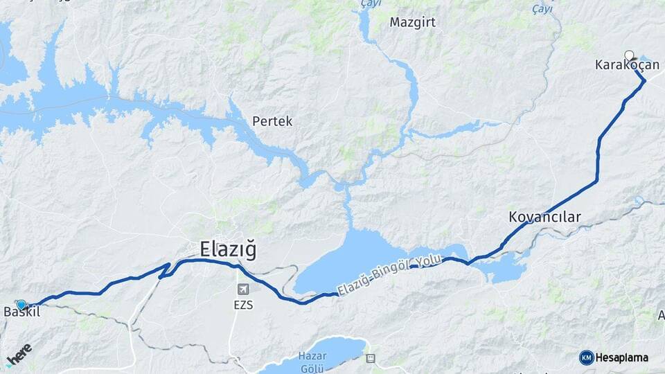 Elazığ Baskil Karakoçan Arası Kaç Km - Yol Haritası