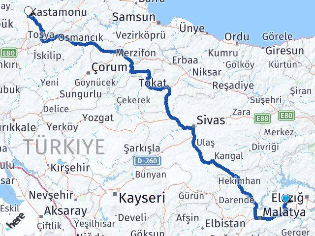 Elazığ Baskil Kastamonu Arası Kaç Km - Yol Haritası