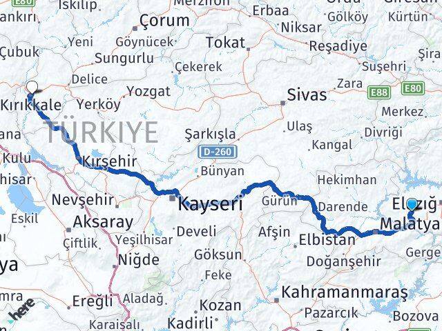 Elazığ Baskil Kırıkkale Arası Kaç Km - Yol Haritası