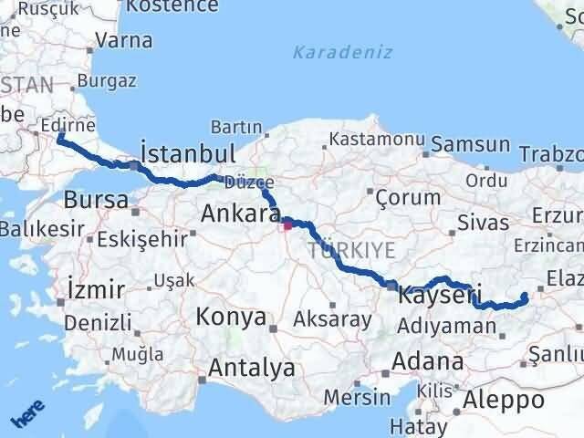 Elazığ Baskil Kırklareli Arası Kaç Km - Yol Haritası