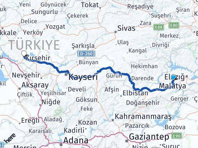 Elazığ Baskil Kırşehir Arası Kaç Km - Yol Haritası