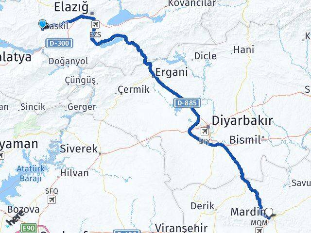 Elazığ Baskil Mardin Arası Kaç Km - Yol Haritası