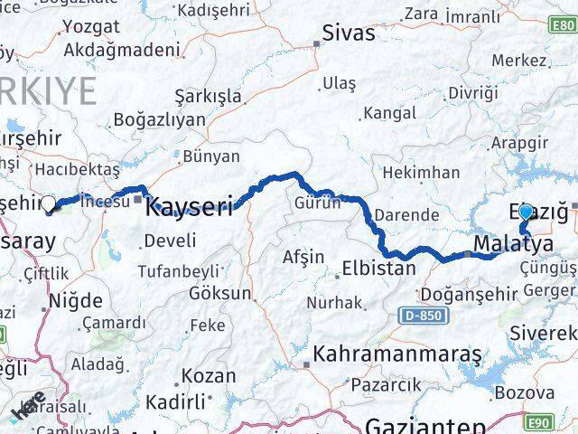 Elazığ Baskil Nevşehir Arası Kaç Km - Yol Haritası