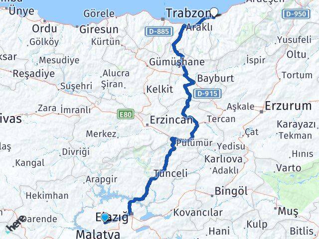 Elazığ Baskil Rize Arası Kaç Km - Yol Haritası