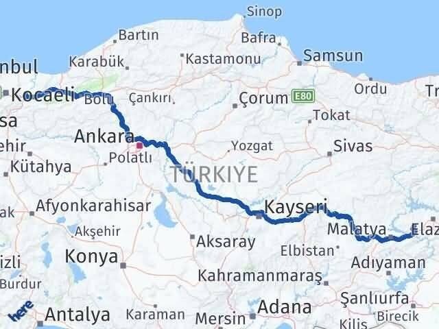 Elazığ Baskil Sakarya Arası Kaç Km - Yol Haritası