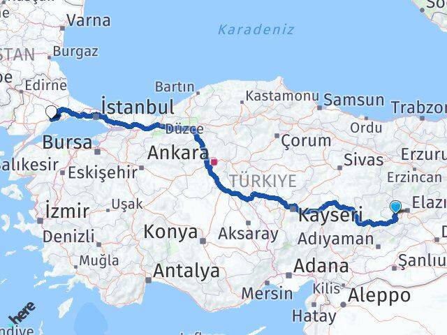 Elazığ Baskil Tekirdağ Arası Kaç Km - Yol Haritası