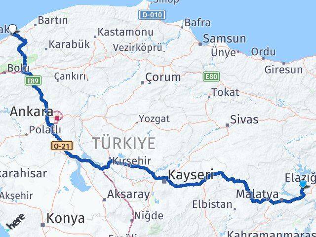 Elazığ Baskil Zonguldak Arası Kaç Km - Yol Haritası