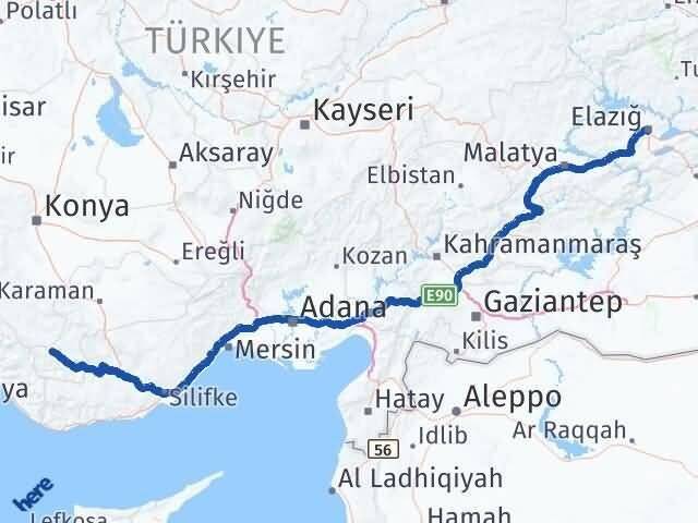 Elazığ Başyayla Karaman Arası Kaç Km - Yol Haritası