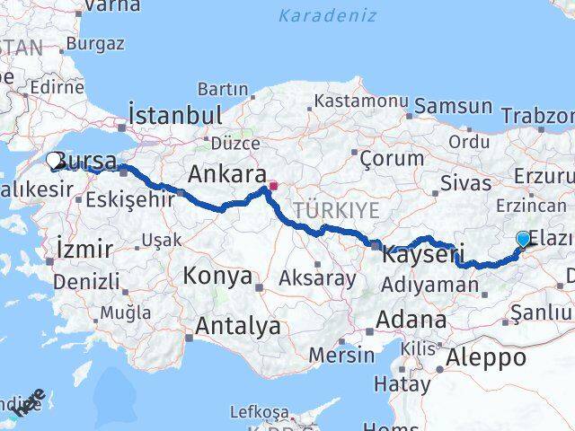Elazığ Biga Çanakkale Arası Kaç Km - Yol Haritası