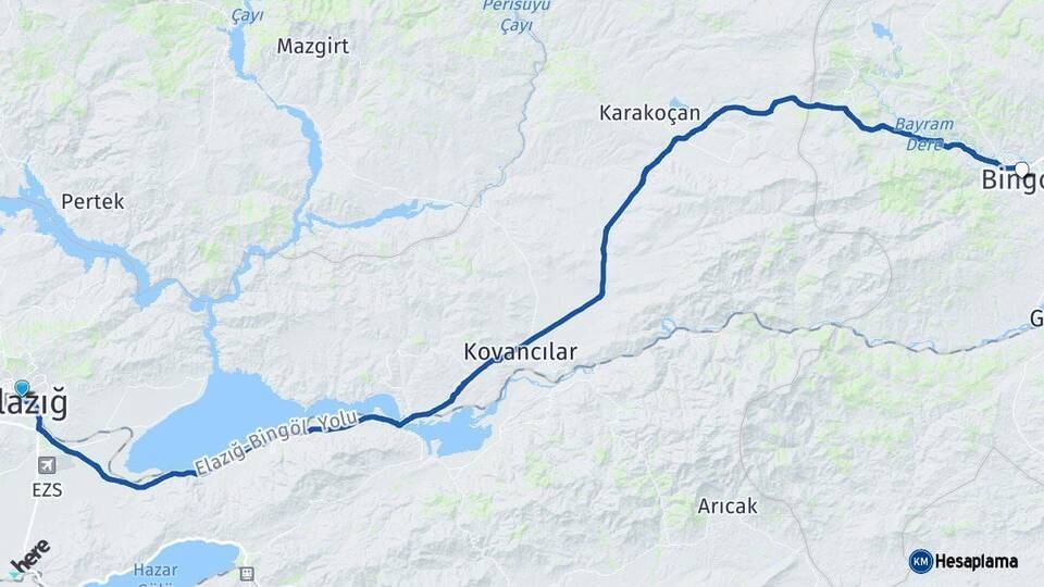 Elazığ Bingöl Arası Kaç Km - Yol Haritası