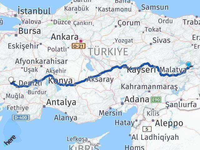Elazığ Buharkent Aydın Arası Kaç Km - Yol Haritası