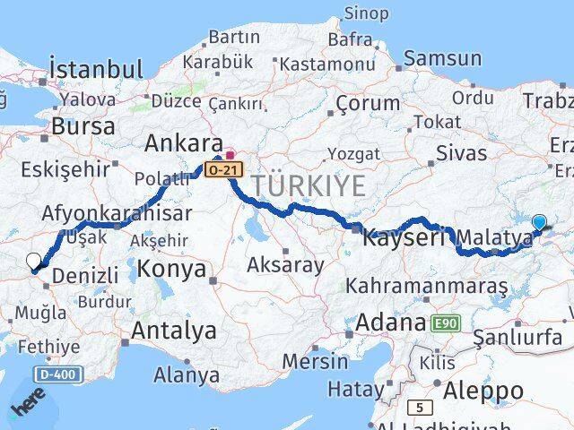 Elazığ Buldan Denizli Arası Kaç Km - Yol Haritası
