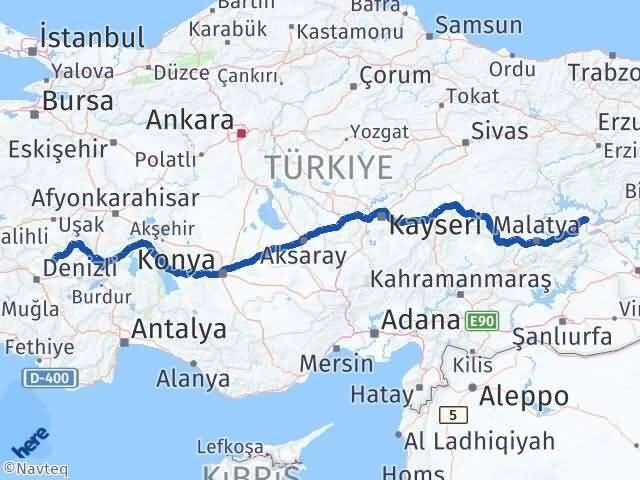 Elazığ Çal Denizli Arası Kaç Km - Yol Haritası