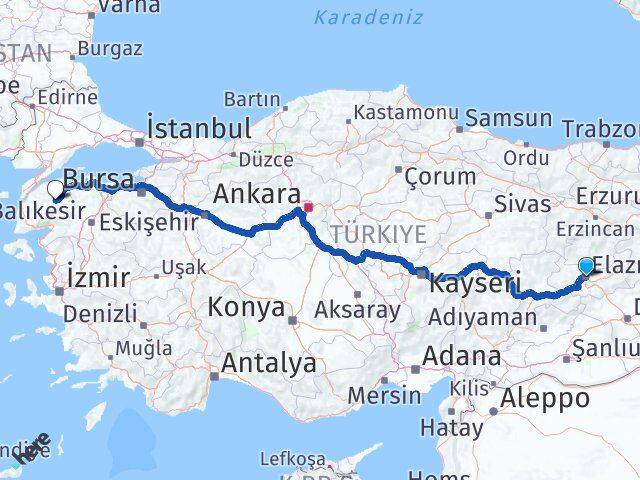 Elazığ Çan Çanakkale Arası Kaç Km - Yol Haritası