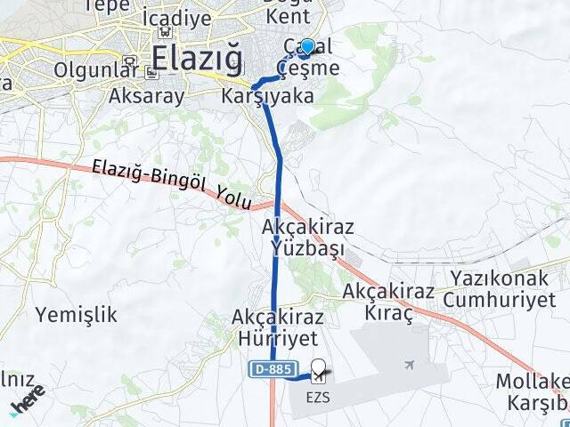 Çatal Çeşme Elazığ Havalimanı Arası Kaç Km - Yol Tarifi