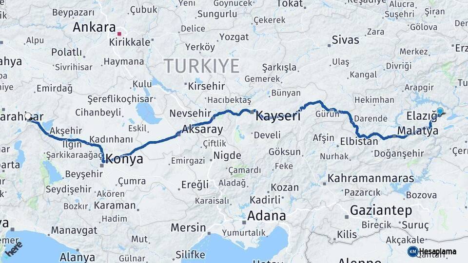 Elazığ Çay Afyonkarahisar Arası Kaç Km - Yol Haritası