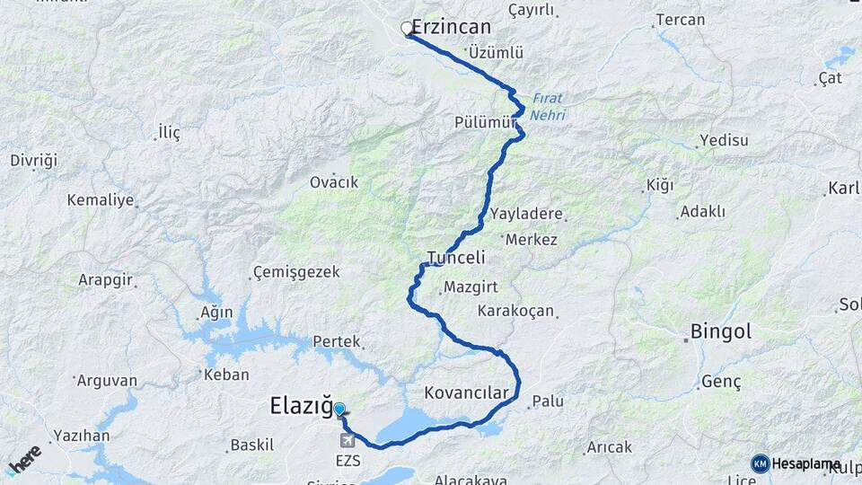 Elazığ Çaydaçıra Arası Kaç Km - Yol Haritası