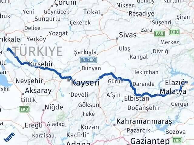 Elazığ Çelebi Kırıkkale Arası Kaç Km - Yol Haritası