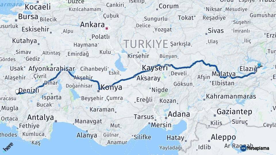 Elazığ Denizli Arası Kaç Km - Yol Haritası