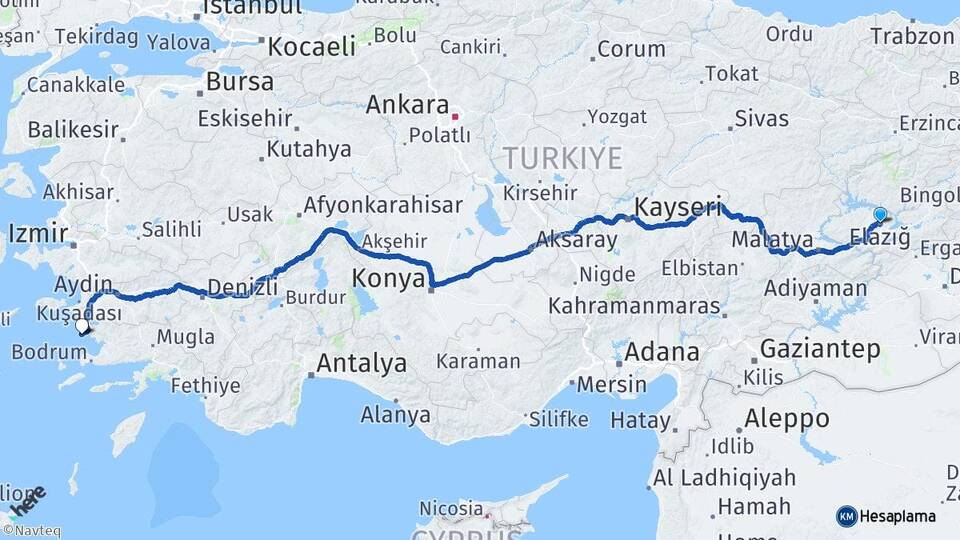 Elazığ Didim Aydın Arası Kaç Km - Yol Haritası