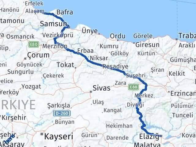 Elazığ Dikmen Sinop Arası Kaç Km - Yol Haritası