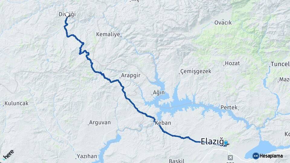 Elazığ Divriği Sivas Arası Kaç Km - Yol Haritası