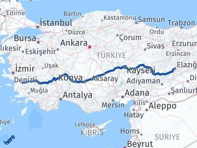Elazığ Efeler Aydın Arası Kaç Km - Yol Haritası