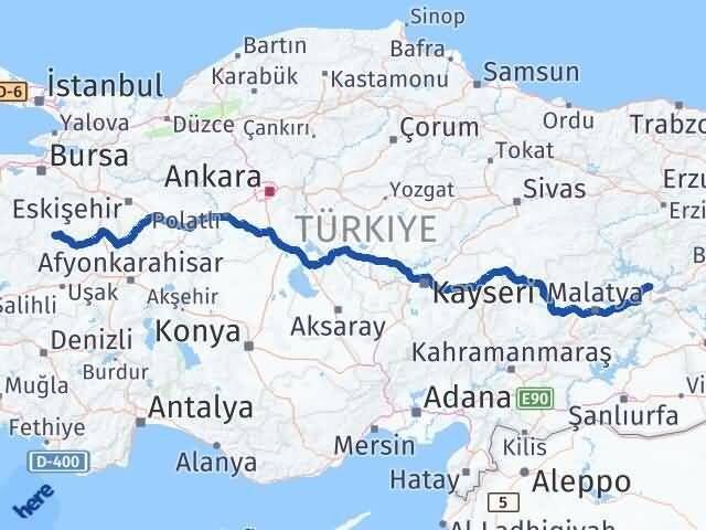 Elazığ Emet Kütahya Arası Kaç Km - Yol Haritası