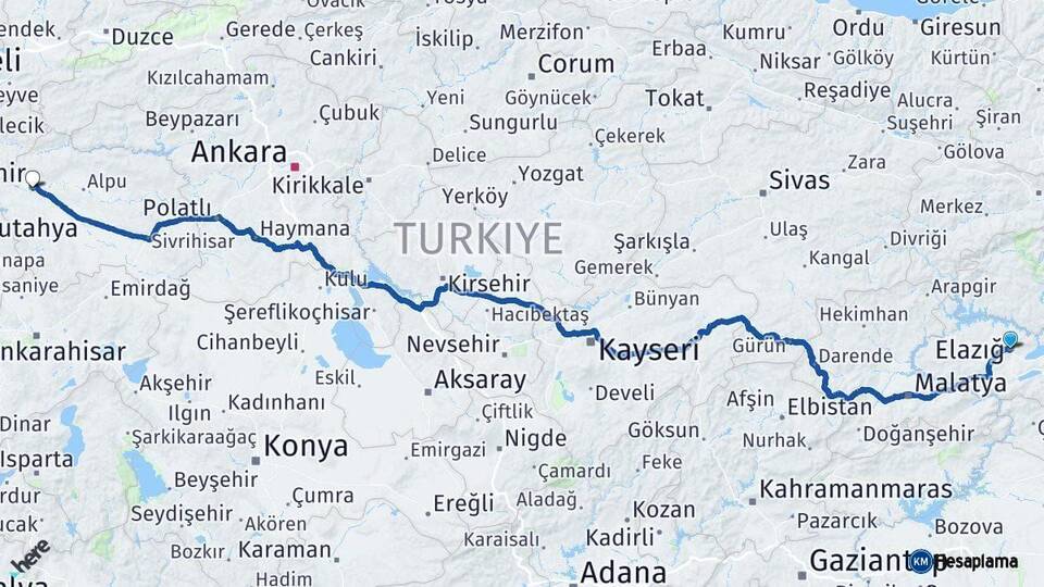 Elazığ Eskişehir Arası Kaç Km - Yol Haritası