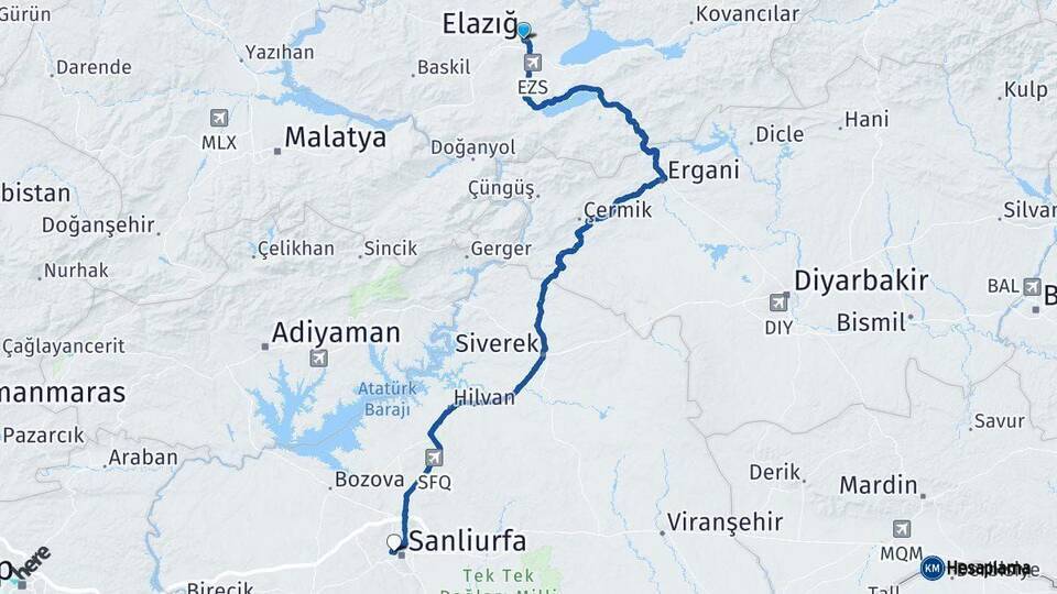 Elazığ Eyyübiye Arası Kaç Km - Yol Tarifi
