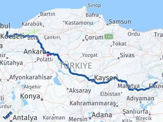 Elazığ Ferizli Sakarya Arası Kaç Km - Yol Haritası