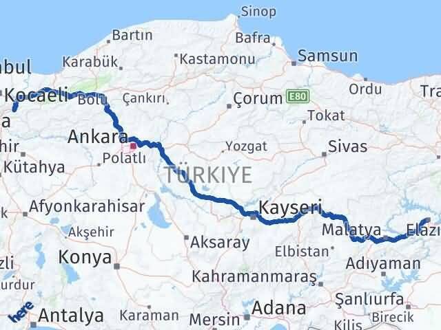 Elazığ Geyve Sakarya Arası Kaç Km - Yol Haritası