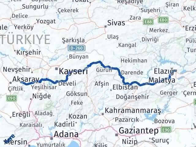 Elazığ Gülağaç Aksaray Arası Kaç Km - Yol Haritası