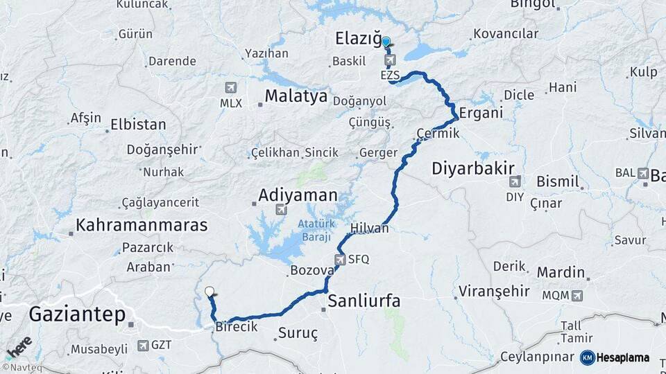 Elazığ Halfeti Şanlıurfa Arası Kaç Km - Yol Haritası