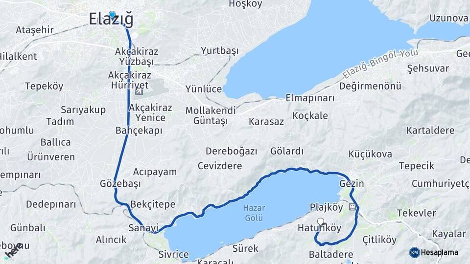 Elazığ Hatunköy Maden Arası Kaç Km - Yol Haritası