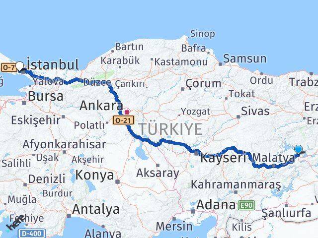 Elazığ Havaalanı Esenler İstanbul Arası Kaç Km - Yol Haritası