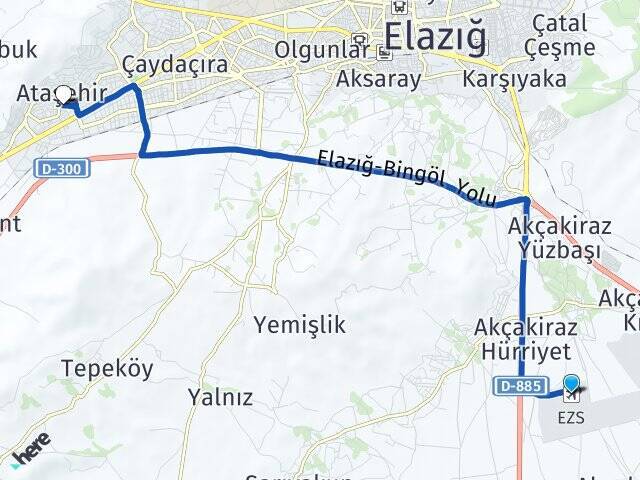 Elazığ Havalimanı Abdullah Paşa Arası Kaç Km - Yol Tarifi