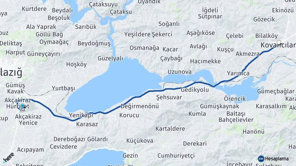 Elazığ Havalimanı Kovancılar Arası Kaç Km - Yol Tarifi
