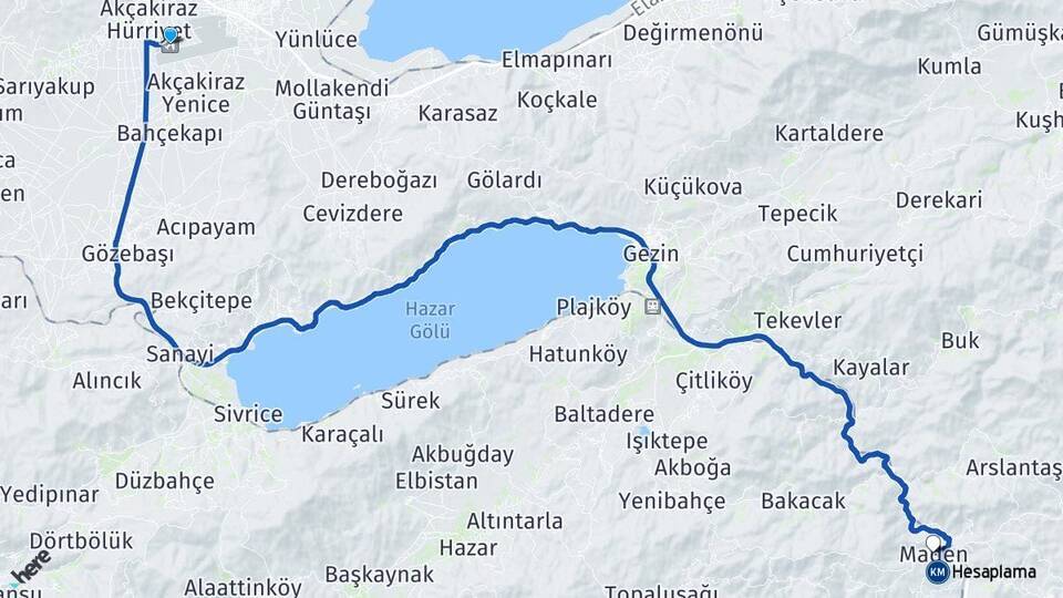 Elazığ Havalimanı Maden Arası Kaç Km - Yol Tarifi