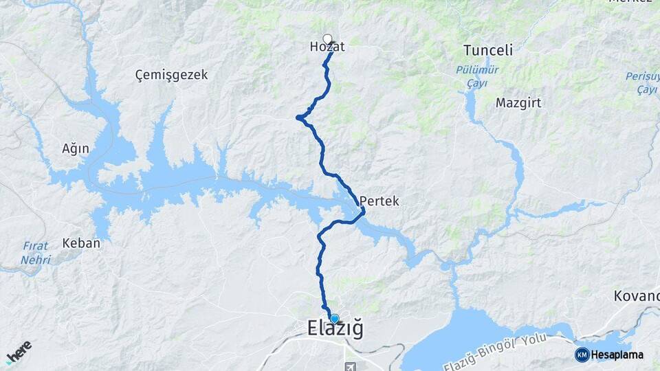 Elazığ Hozat Tunceli Arası Kaç Km - Yol Haritası