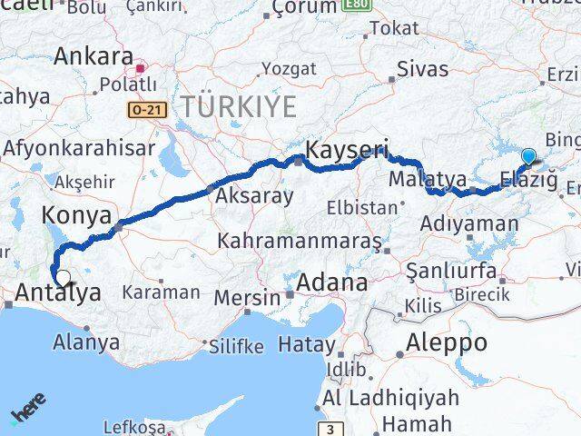 Elazığ İbradı Antalya Arası Kaç Km - Yol Haritası
