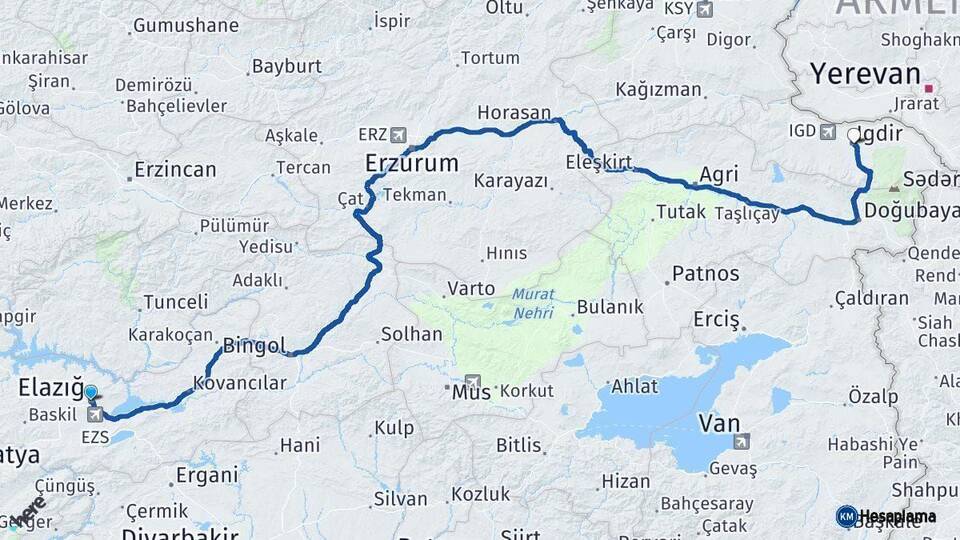 Elazığ Iğdır Arası Kaç Km - Yol Haritası