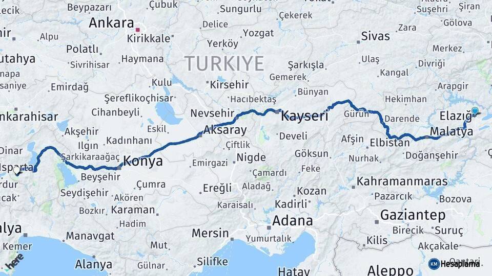 Elazığ Isparta Arası Kaç Km - Yol Haritası